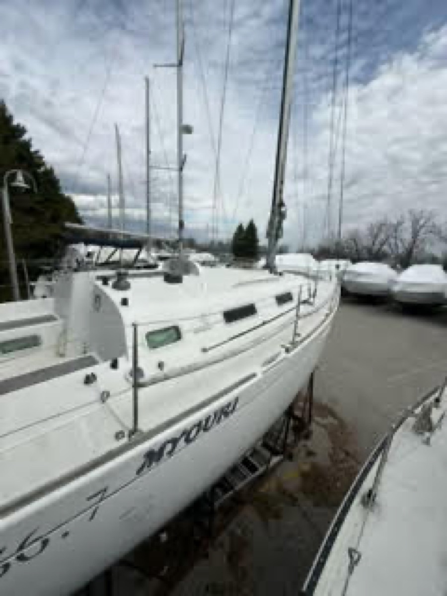 Sailboat detailed by 6ix Auto Care in dry dock